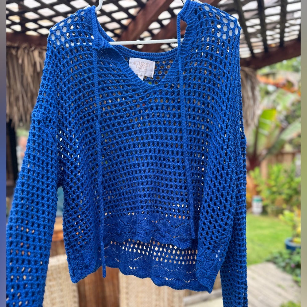 Audrey Parks Blue Crochet Sweater